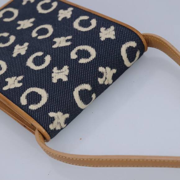 CELINE C Macadam Canvas Shoulder Bag Blue Gold - Picture 6 of 12